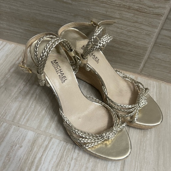 Michael Kors Shoes - Michael Kors Gold Braided Wedge Sandals